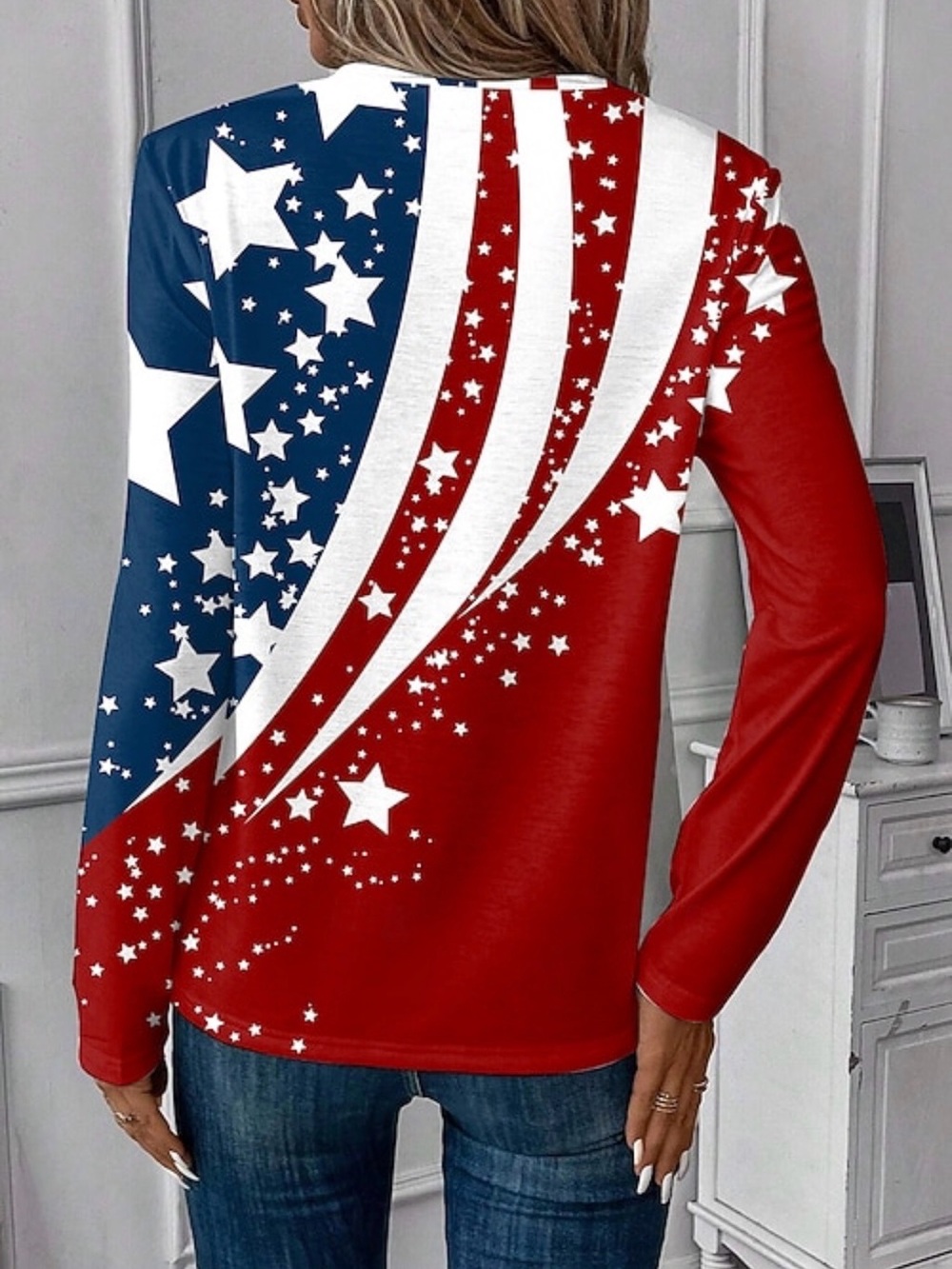 🆕 ShallWe American Independence Day patriotic v-neck long sleeve top size XL - Picture 2 of 10